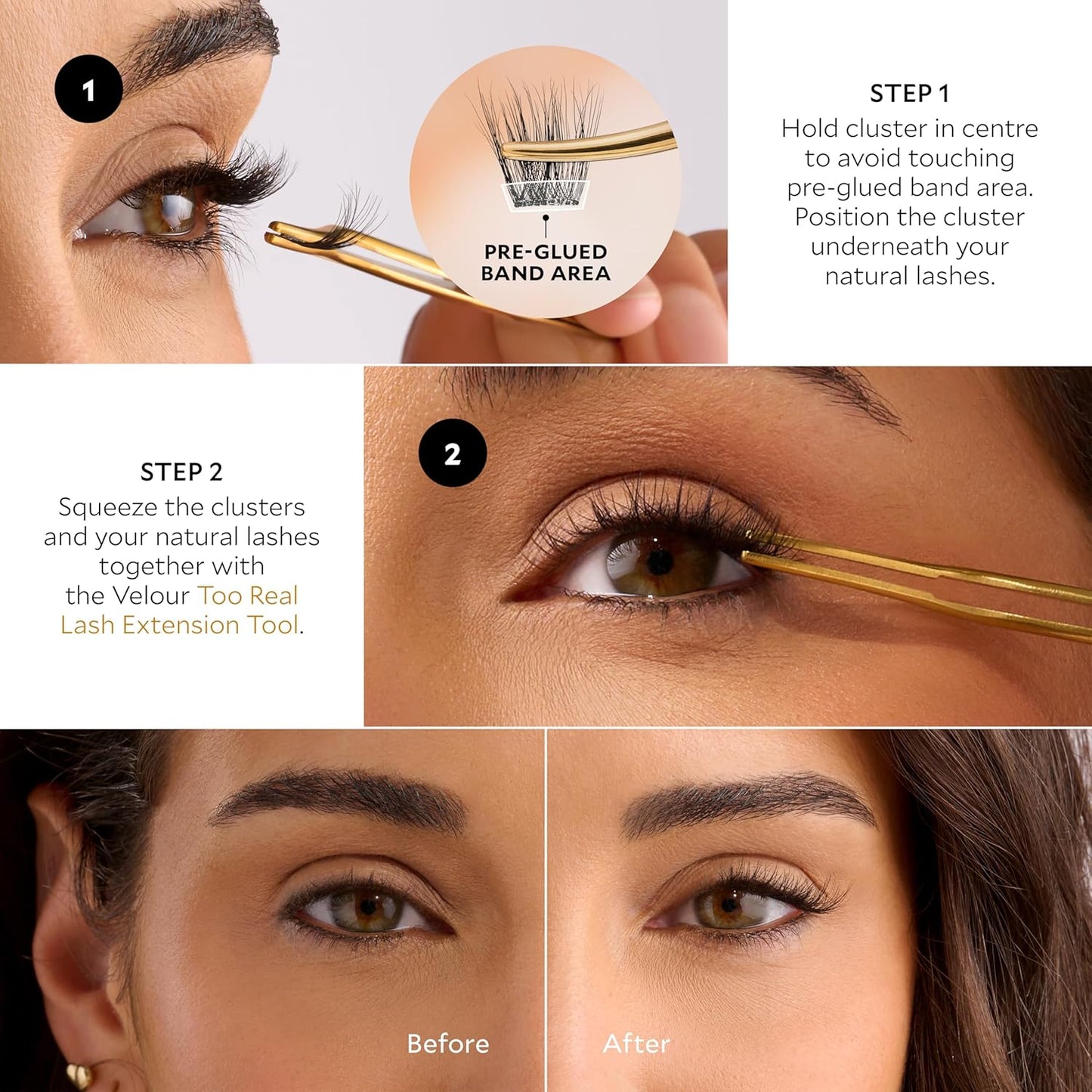 Velour-Xtensions™ Self-Stick Lash Clusters Kit, Self Adhesive Eyelashes, Includes 12 Eyelash Clusters & Applicator, Comfortable & Lightweight Lash Extensions