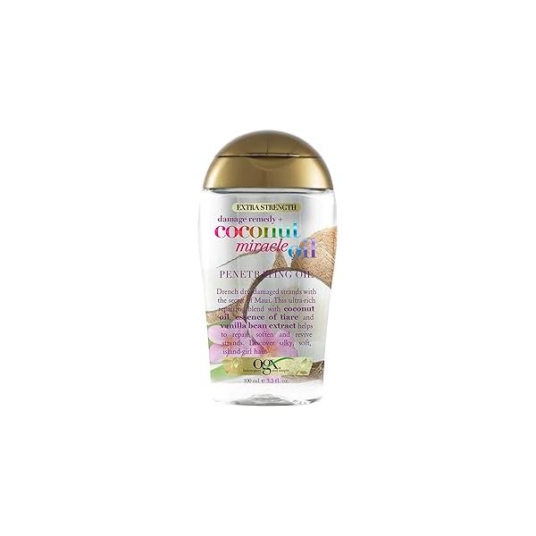 OGX Extra Strength Damage Remedy + Coconut Miracle Oil Penetrating Hair Treatment, Hydrating Anti-Frizz for Coarse, Dry Hair, Paraben-Free, Sulfated-Surfactants Free, 3.3 Fl Oz