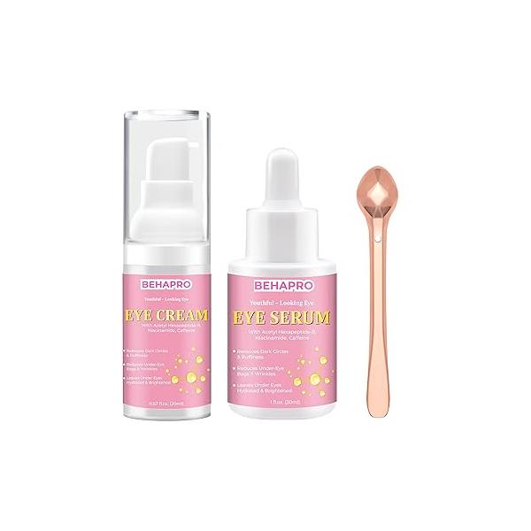 Caffeine Eye Cream,Dark Circles Under Treatment For Puffiness And Bags Eyes Wrinkles Dark w/Eye Serum & Roller,Eye Cream Care,Eye Bag Remover Puffy Products