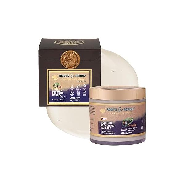 Jojoba Hair Conditioning Treatment - Mask for Dry Hair, Straight, Wavy, Curly, Braided & Beard Hydrating Moisturizer with Ayurvedic Herbs Roots Herbs, 3.52oz