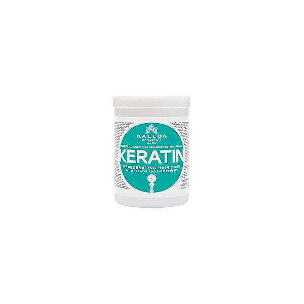 Kallos Keratin Hair Mask, for Damaged Dry Hair, Deep Conditioning Treatment Natural Mask Scalp and Root Repair, 33.81oz