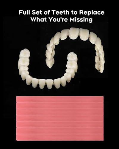 Denture Kit, Functional Homemade Denture Combo, Full Set of Top and Bottom Fake Teeth, Improve Smile, Eat & Drink, Long or Short-term denture solution-AE-0-01