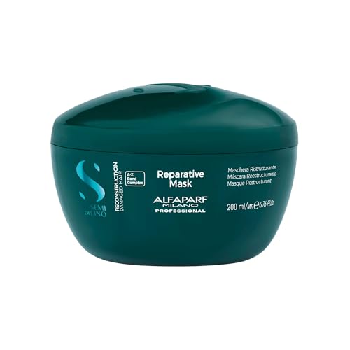 Alfaparf Milano Semi di Lino Reconstruction Reparative Hair Mask - Damaged Hair Bond Repair - Color Safe Deep Conditioning Hair Mask - Medium to Thick Hair - Vegan (6.88 oz)