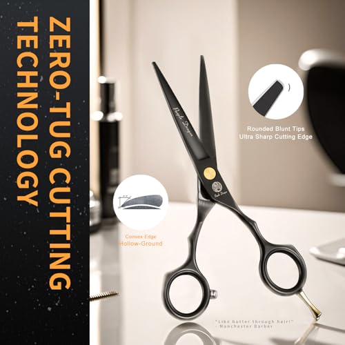 Purple Dragon 5.5 inch Hair Cutting Scissors Set with Razor, Leather Scissors Case, Barber Hair Cutting Shears Hair Thinning/Texturizing Shears for Professional Hairdresser or Home Use (Black)