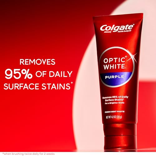 Colgate Optic White Purple Toothpaste for Whitening, Enamel-Safe Mint, 3 Pack, 4.2 oz