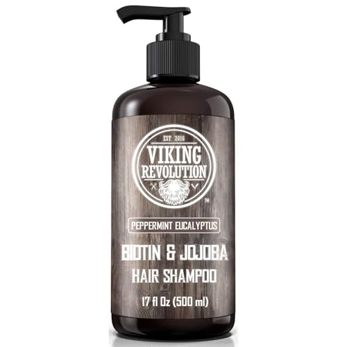 Viking Revolution Biotin Mens Shampoo - Eucalyptus and Peppermint With Jojoba Oil and Mint Oil - Hair Loss Treatment for Men With Thinning Hair (17 Oz)