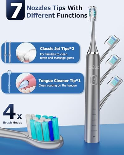Professional Electric Toothbrush with Water Flosser, 600ML Water Dental flosser Ultrasonic Toothbrush Combo, Brushing & Flossing- for Teeth Cleaning and Gum Health with Extra Tips for Multiple Users