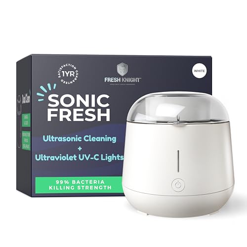 Fresh Knight Ultrasonic Retainer Cleaner, 45kHz Retainer Cleaner Machine for Denture Cleaner, Retainer Cleaner, Mouth Guard Cleaner, Night Guard Cleaner, Denture Cleaner with 200ML Dental Cleaning Pod