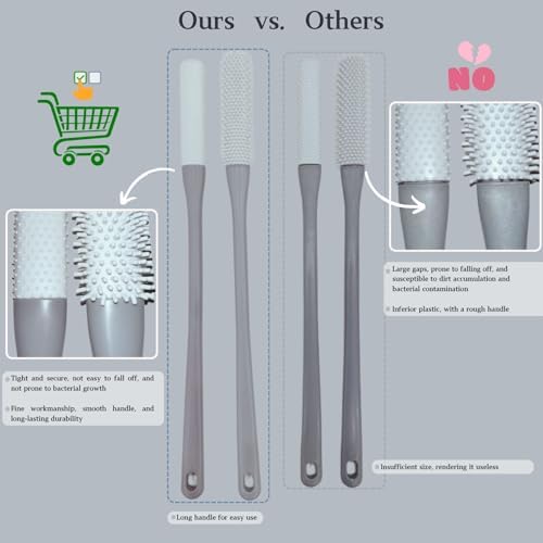 Toe Cleaning Brush with 15.7" Long Handle,Foot Scrubber in Shower,No Bending, Ideal for Seniors, Expecting Mothers, Men & Women | Foot Scrubber & Anti-Itch Exfoliating Brush (2 Pack) (Grey)