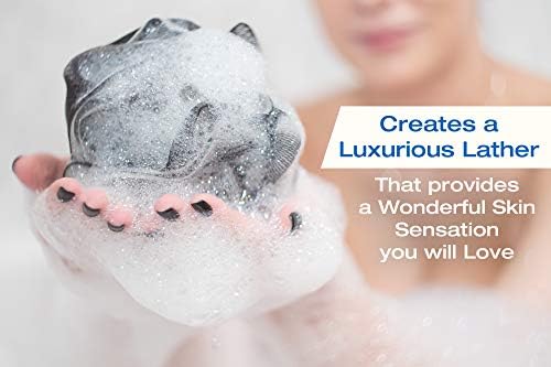 XXL 90g Charcoal Shower Loofah 3 Pack by Tilcare - Perfect Bath Sponge for Exfoliating for Men & Women - Body Scrubber Brush for Cleansing and Smooth Skin - Scrubbies That Remove Excess Oil and Dirt