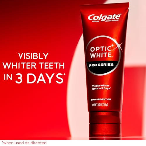 Colgate Optic White Pro Series Stain Prevention Hydrogen Peroxide Toothpaste, Teeth Whitening Toothpaste, Effectively Removes Tea, Coffee, and Wine Stains, Enamel-Safe for Daily Use, 3 Pack, 3.0 oz