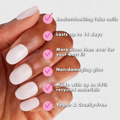 Olive & June Instant Mani Press-On Nails (Glue) Extra Short, Round 42 Fake Nails, 21 Sizes Non-Toxic, Long-Lasting Recycled Materials Realistic Look, Salon-Quality at Home Strawberry Scone