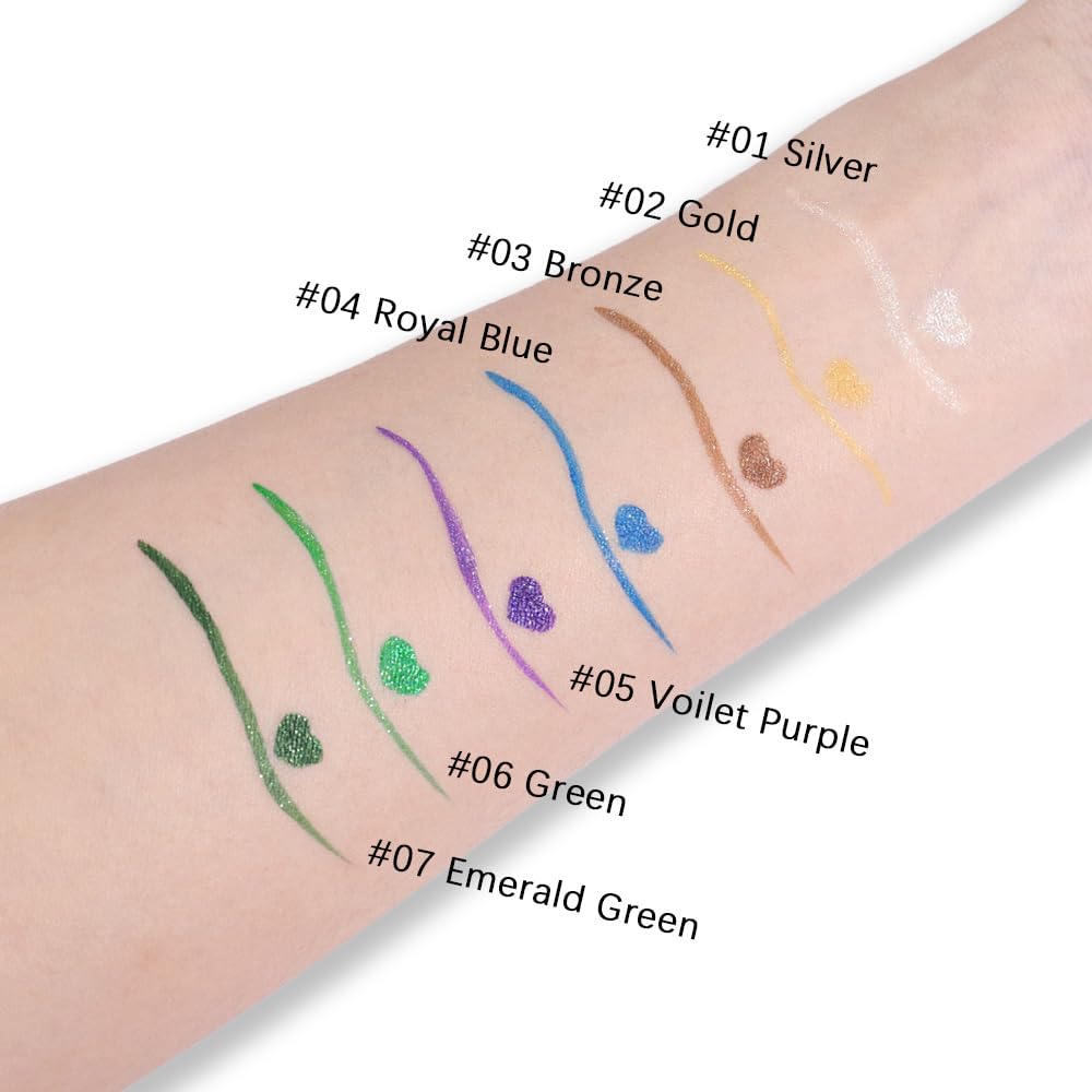 evpct 1Pcs Emerald Dark Green Glitter Shimmer Liquid Eyeliner Eye Shadow Makeup Pencil, Green Face Body Glitter Fake Eyelashes Lashes Mascara Accessories, Sparkle Metallic Colored Eyeliner Waterproof