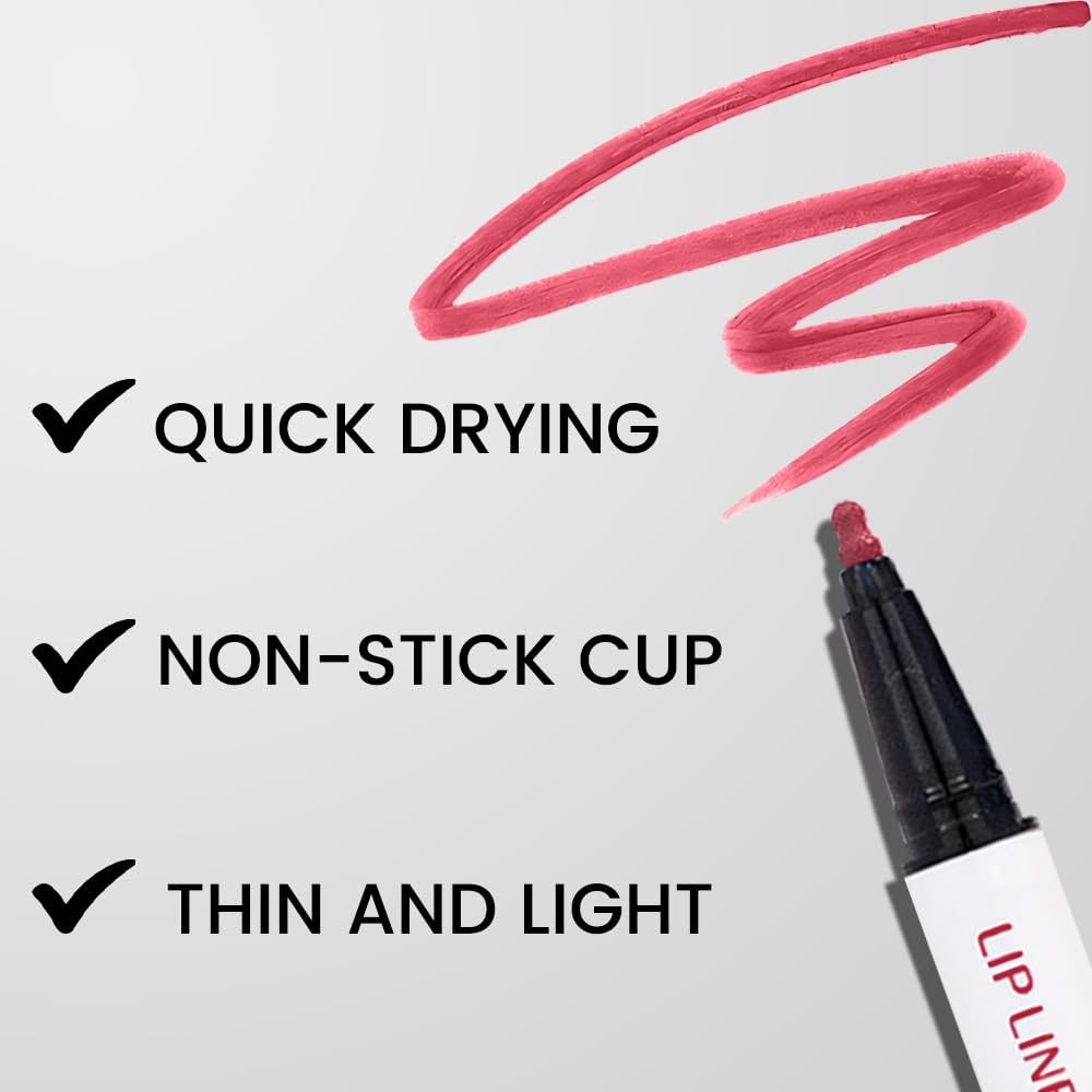 3Pcs Longwear Liquid Lip Liner Stain Marker Pen Set Long Lasting Waterproof, Mauve Dusty Pink Red Matte Permanent 24 Hour Lip Liner and Lipstick Combo, Color Stay Lipliner All Day, Lip Stains peel off