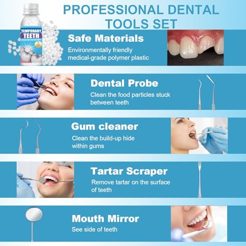 Tooth Repair kit with 4 Dental Tools, Tooth Filling Repair The Missing Teeth, Dental Care Kit Fixing Broken Teeth, Save Smile Cause Bad Teeth and Smile Confidently Again