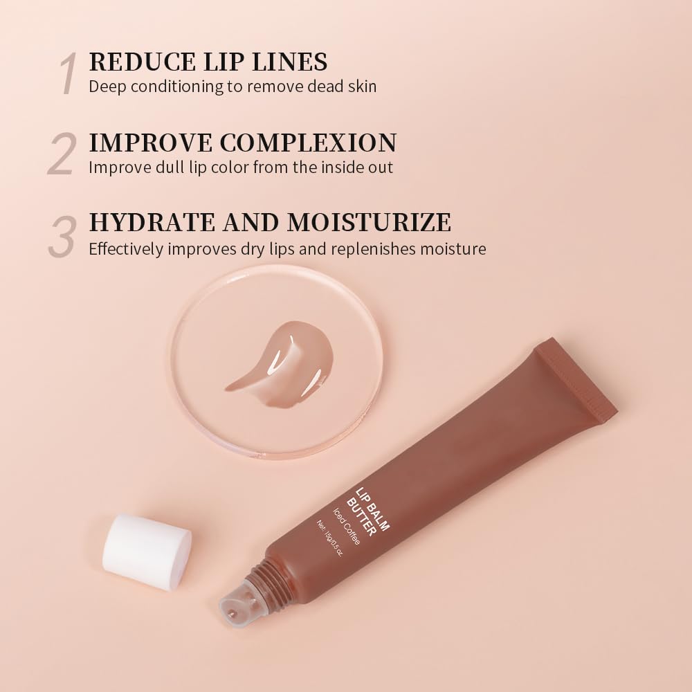 Summer Butter Lip Balm, Moisturizing Hydrating Natural Lip Care, Rich in Nutrients for Soft Smooth Lips (Iced Coffee)