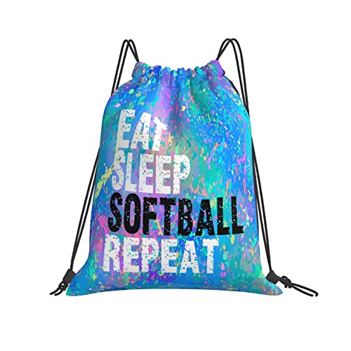 FORATIO Eat Sleep Softball Repeat Drawstring Backpack Gym String Bag Sports Drawstring Sackpack For Women Men