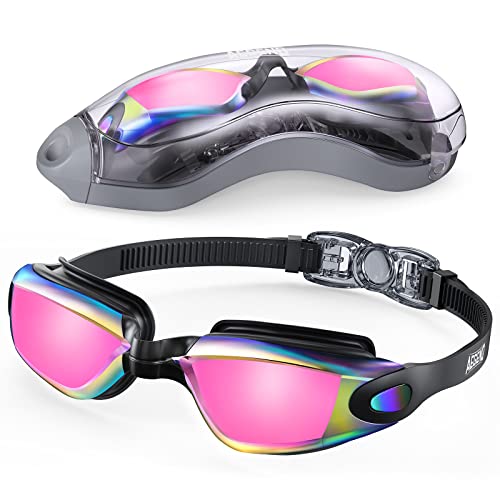 Aegend Swim Goggles, Swimming Goggles No Leaking Full Protection Flexible|Detachable Adult Men Women Youth, Bright Fuchsia