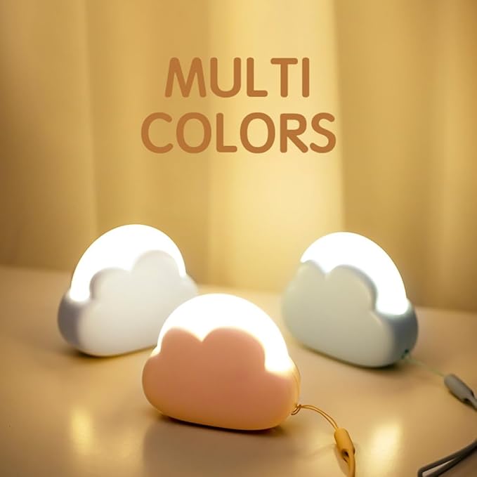 Portable LED Night Light, Cute Cloud Mini Desk Lamp with 4 Working Modes, Rechargeable Kids Night Light for Camping, Bedside Lamp for Bedroom Nightlights [with Wrist Strap] [with USB Cable]