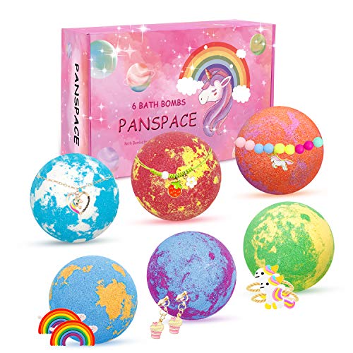 Unicorn Bath Bombs for Girls with Jewelry Inside, 6 Organic Bath Bombs Gift Set for Kids, Handmade Bubble Bath Bombs Spa Fizz Ball Kit with Surprise Toys for Kids Girls Birthday Christmas