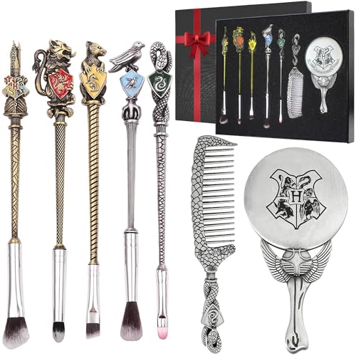Pottter Makeup Brushes Harrry Gifts Comb Mirror with Gift Box for Eyeshadow Eyebrows Eyeliner Lips Concealer Contouring Highlighter Blending Wizard Wand Makeup Brushes Set