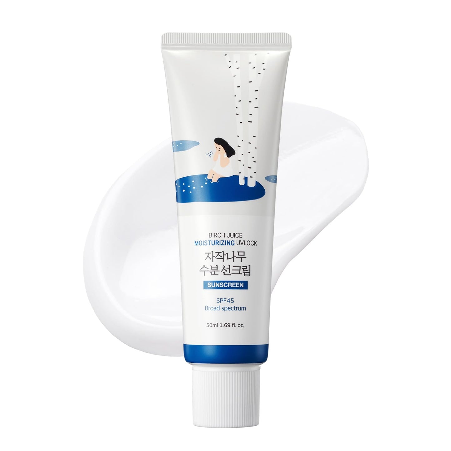 ROUND LAB Birch Juice Moisturizing UV LOCK 1.69 Fl Oz SPF 45 broad spectrum, A moisturizing sunscreen, No White Cast, Strong UV Protection, Moist Essence Type, Ocean Friendly-Reef Safe