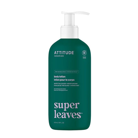 ATTITUDE Body Lotion, EWG Verified Moisturizer, Vegan Skin Care Products, Non-Greasy, Hydrating for Dry Skin, Cruelty Free, Moisturizing, White Tea Leaves, 16 Fl Oz