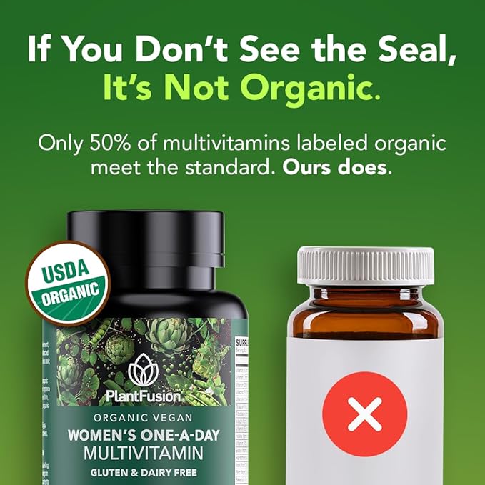 PlantFusion Organic Multivitamin for Women - One Daily Whole Food Blend Women's Multivitamin - Vegan, Non-GMO, Gluten Free & Dairy Free - 30 Tablets (1 Month Supply)