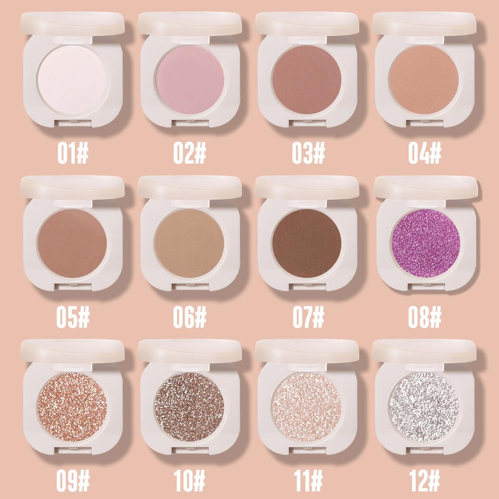 Glitter Eyeshadow Palette,Shimmer PinkPurple Eyeshadow Makeup,Violet Shiny Pressed Powder,Single Vegan Eyeshadow,Highly Pigmented Natural Eyeshadow Palette,Monochrome Long Lasting Glitter Eye Make 08#