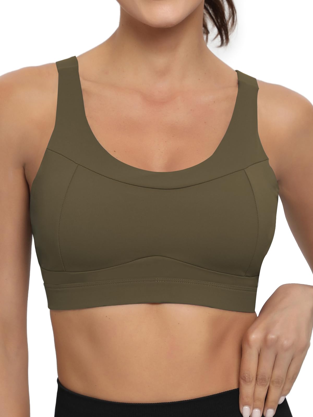 RUNNING GIRL High Impact Sports Bras for Women,Racerback Running Bra Workout Crop Tank Tops Longline Sports Bra Push up(WX2667 Oak Brown M)