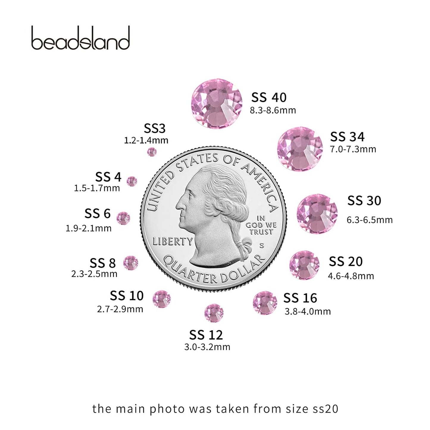 Beadsland 2880pcs Flat Back Crystal Rhinestones Round Gems for Nail Art and Craft Glue Fix,Light Pink,SS4,1.5-1.7mm