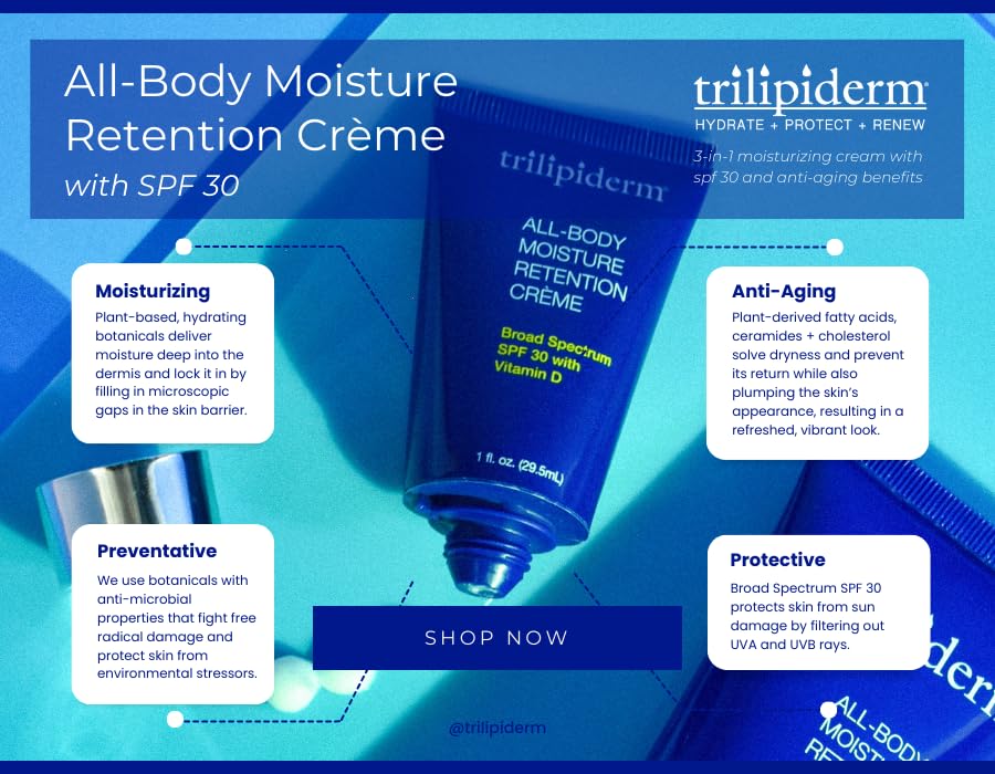 Trilipiderm Moisturizing Sunblock 8oz All Day Hydration for Body and Face, Vitamin D Enriched Broad Spectrum Sunscreen, Two Pack