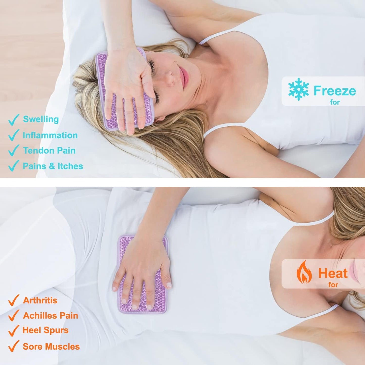 Gel Beads Ice Pack Ice Bag with Strap-Reusable Hot & Cold Pack Compress Therapy for Pain, Swelling,Injuries of Knee, Shoulder, Foot, Back, Ankle, Neck, Hip, Elbow, Wisdom Tooth(2Pack,Purple)