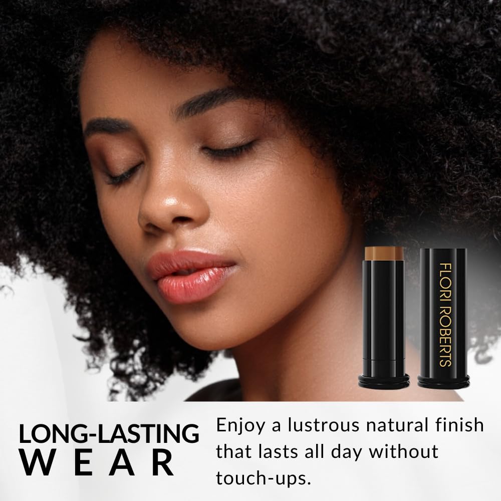 Base Strokes Crème Foundation Stick by Flori Roberts, Full Coverage for Women of Color or Deeper Skin Tones, Long Lasting Makeup, Natural Finish, Complexion Concealer & Corrector