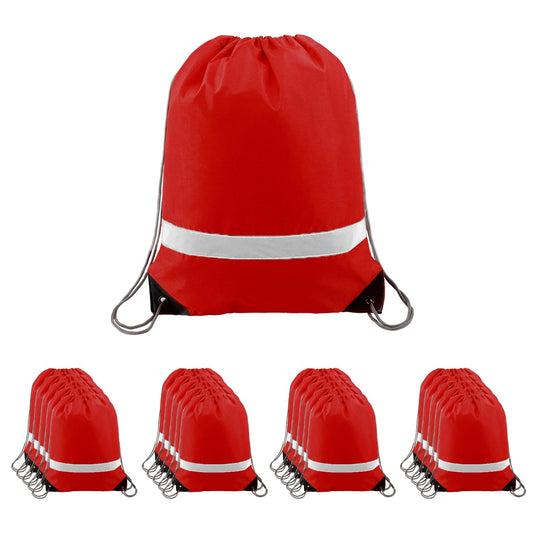 BeeGreen Reflective Drawstring Bags 20 Packs Red Large Drawstring Bags Backpack for Gym Sports Trip with Reflective Strip Cinch Sack DIY for Women Men Cinch Bags For Team…