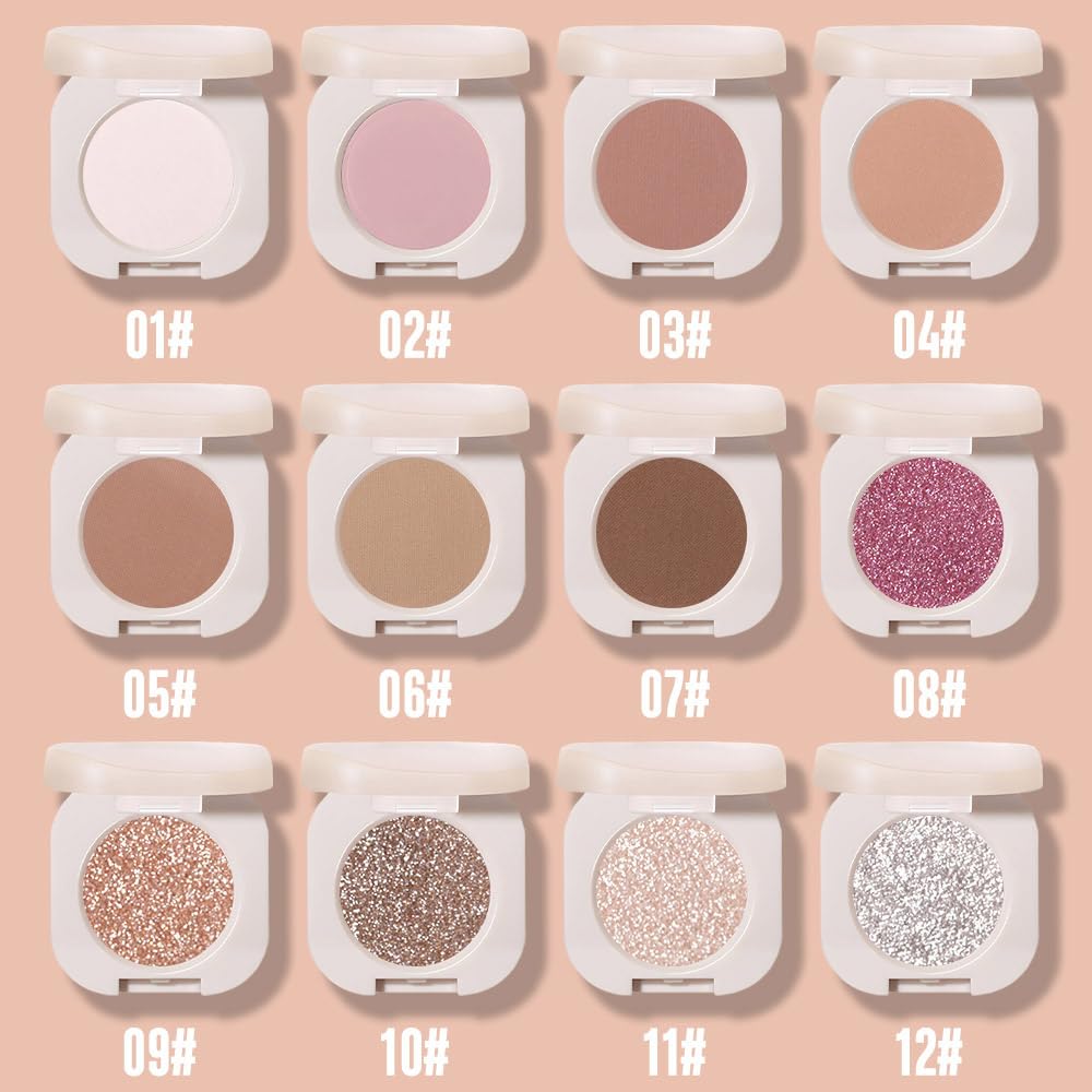 Single Nude Gold Brown Shimmer Eyeshadow,Bright Intense Monochrome Eye Shadow,Apply Makeup Easily,Glitter Pressed Powder Single Eyeshadow,24 Hour Eye Makeup Longwear Waterproof