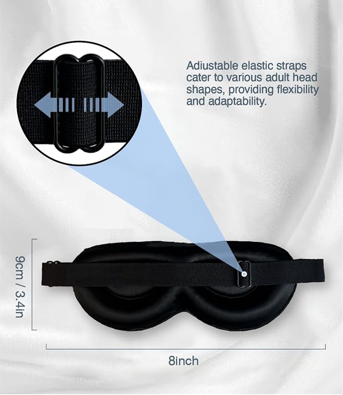 PROMEED Adjustable 100% Mulberry Silk Sleep Mask 23 Momme, 3D Contoured No-Pressure Cup Eye Mask for Sleeping, Super Soft Breathable Blindfold, Perfect Blocks Light for Sleeping (Navy)