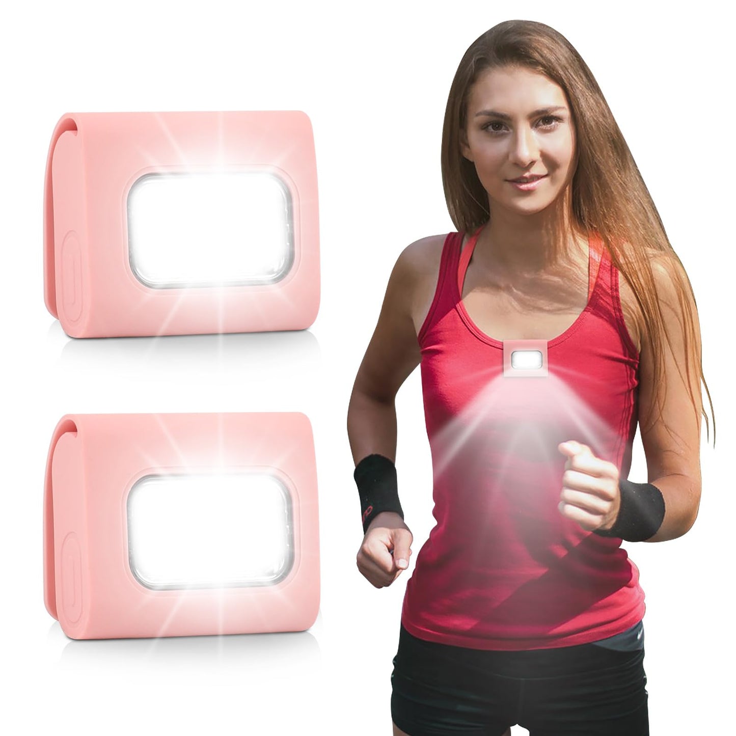 GOANDO Running Lights 2 Pack Safety Jogging LED Light for Runners and Joggers High Visibility Reflective Running Gear with USB Charging Line and Strong Magnetic Clip for Night Running Walking Hiking