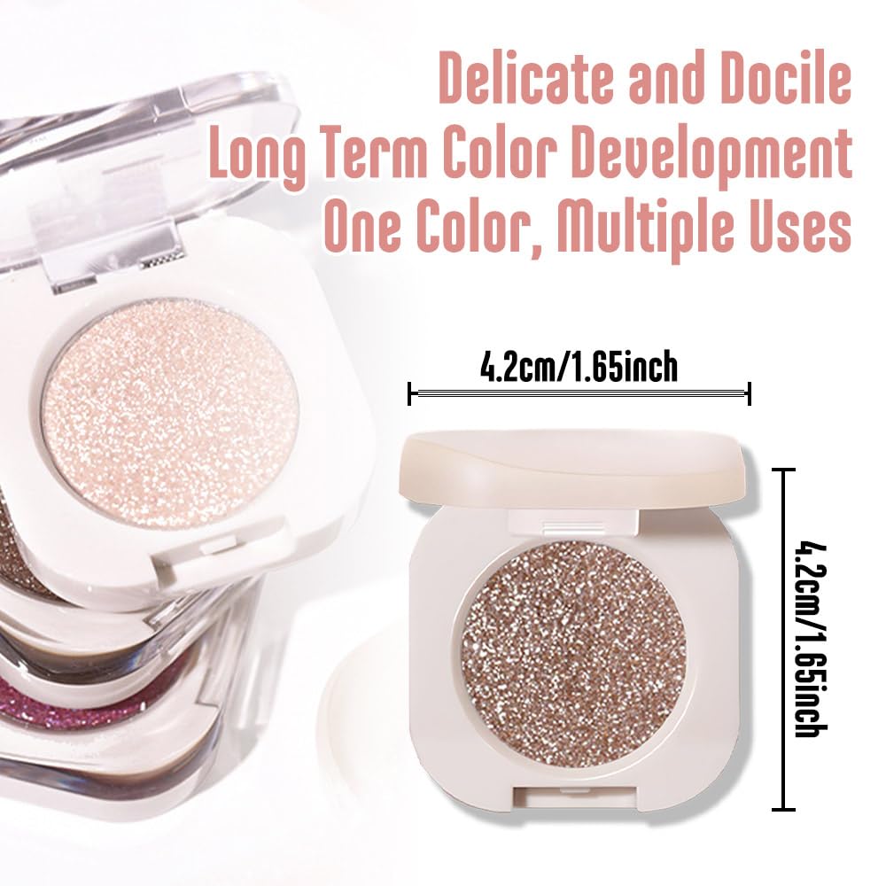 Single Nude Gold Brown Shimmer Eyeshadow,Bright Intense Monochrome Eye Shadow,Apply Makeup Easily,Glitter Pressed Powder Single Eyeshadow,24 Hour Eye Makeup Longwear Waterproof