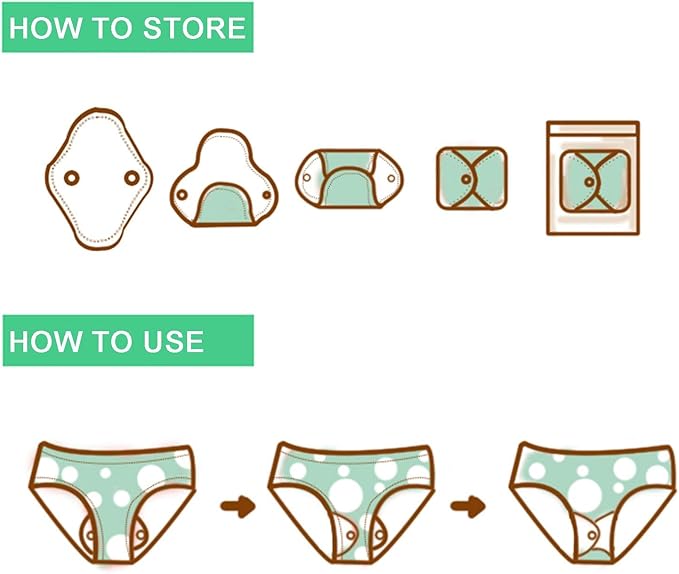 Teamoy 10pcs Cloth Panty Liners, Reusable Sanitary Pads with Wet Bag, Washable Cloth Menstrual Pads with Charcoal Absorbency Layers (Lemon Series, 3pcsx7.9+ 4pcsx10+ 3pcsx11.6)