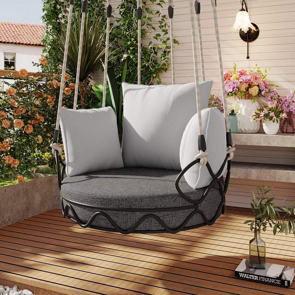 Baugery Hanging Egg Chair Without Stand, Outdoor Patio Egg Swing Chair for Patio Porch, Balcony (Beige/Grey)