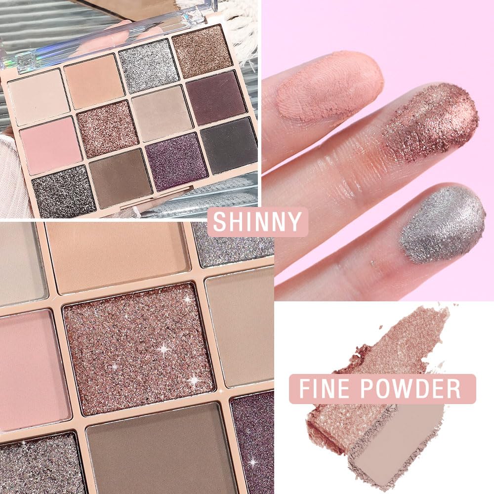 SUAKE Neutral Smokey Eye Shadow Palette,Nude Silver Gray Cream Eyeshadow Palette,Make Up Pallets for Women, Highly Pigmented Long Lasting Naturing-Looking,Blendable,Vegan
