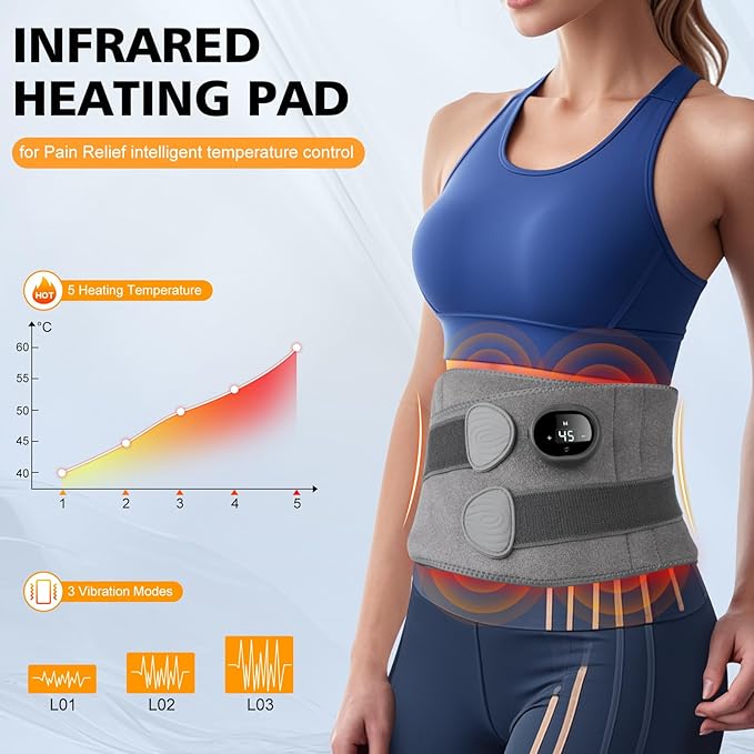 Cordless Heating Pad for Back Pain Relief, Lumbar Massaager with Heat, Heated Back Belt Abdomen Warmer Lumbar Support