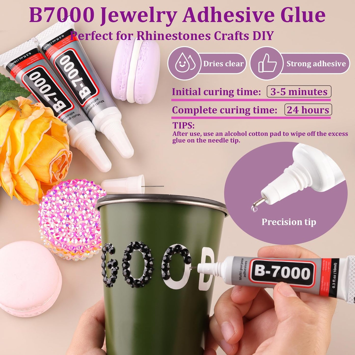 30000Pcs Resin Rhinestones for Bedazzling with Tweezers, Black Rhinestones for Crafting with B7000 Jewelry Glue for DIY Crafts Clothing Tumblers Shoes Fabric Nail Art