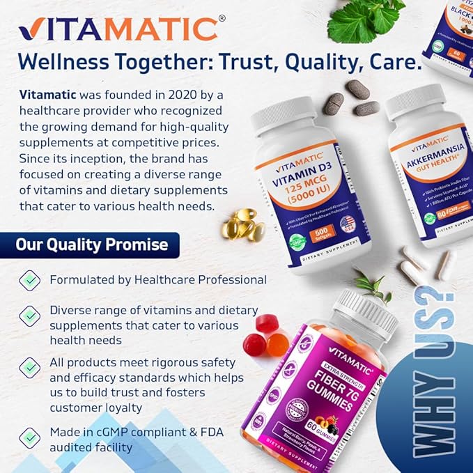 Vitamatic Vitamin B6 (Pyridoxine HCI), 500 mg – 120 Vegetarian Tablets Promotes Energy Production, Boosts Metabolism & Immune Health Support
