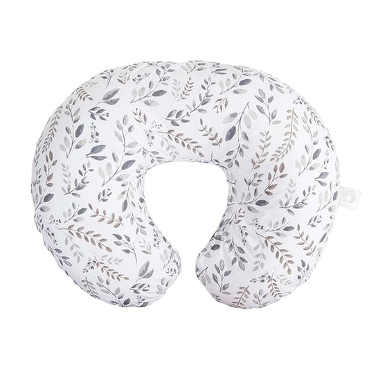 Boppy Original Nursing Pillow, Gray Taupe Leaves, Ergonomic Nursing Essentials for Bottle and Breastfeeding, Firm Fiber Fill, with Removable Pillow Cover, Machine Washable