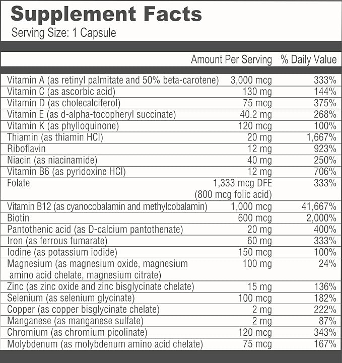 BariatricPal Multivitamin ONE 1 per Day! Bariatric Multivitamin Capsule with 60mg Iron (90 Count)