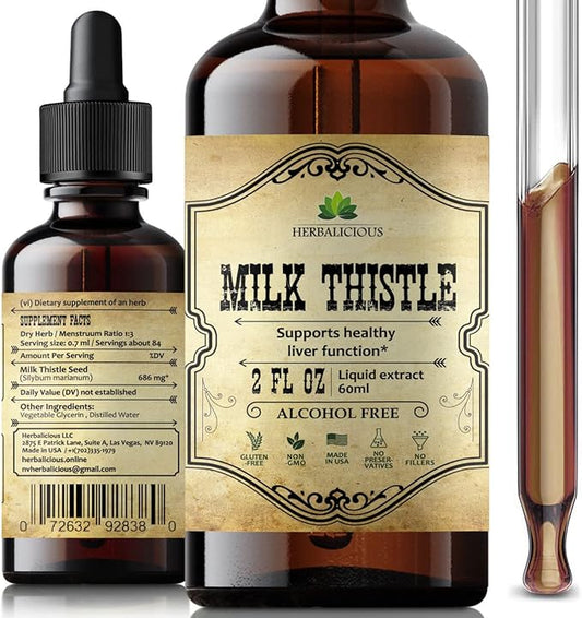 Milk Thistle Extract - All-Natural Cleanse and Detox Supplement for Liver Support, Immune System Boost and Skin Health - Silymarin Nutritional Supplement - 2 fl Oz