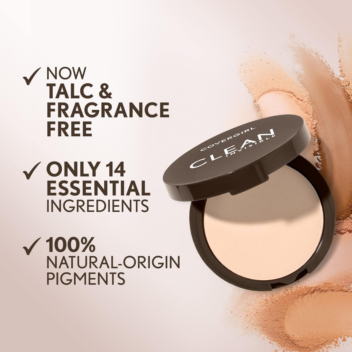 Covergirl Clean Invisible Pressed Powder, Lightweight, Breathable, Vegan Formula, Light Beige 133, 0.38oz