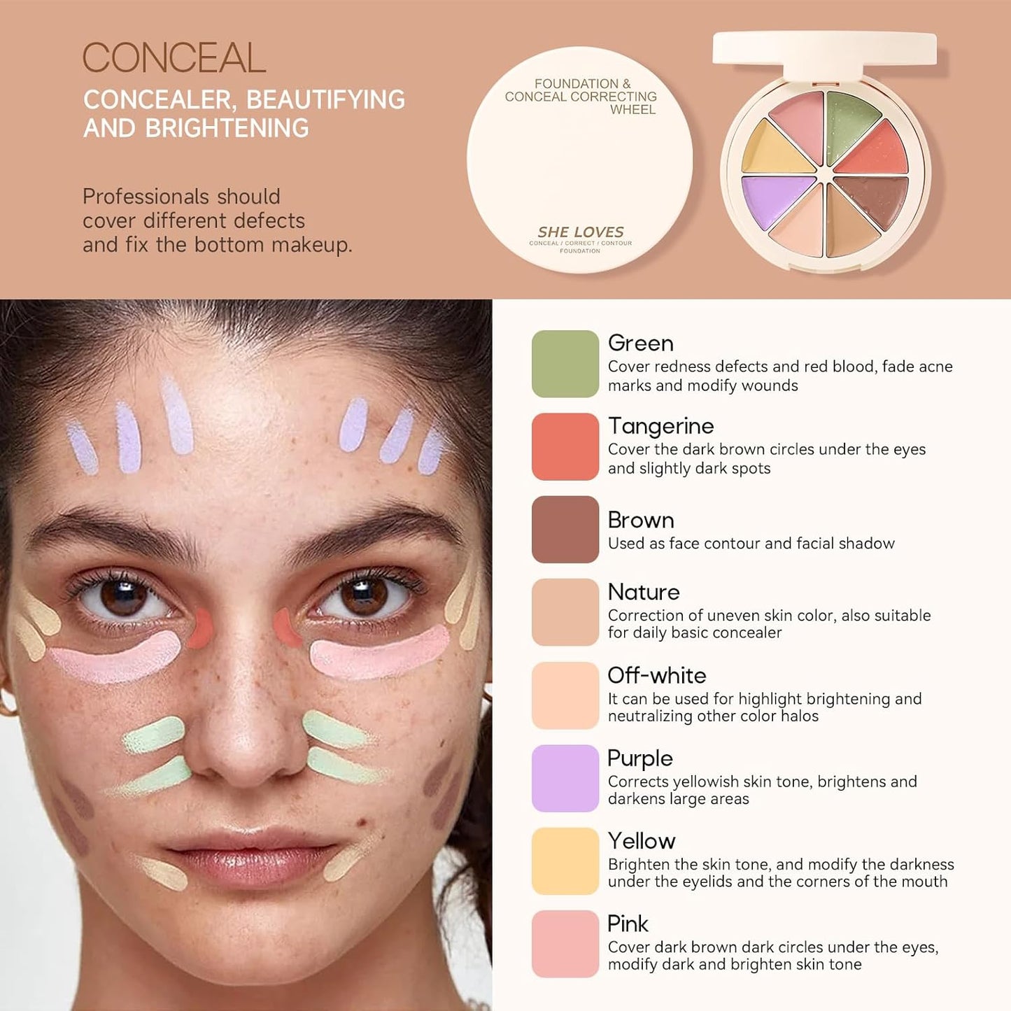 Professional Makeup Cream Contour Palette, Joyeee 8 Colours Concearler Full Coverage & Makeup Brush Set Contour Concearler Palette Contouring Face Make Up Gift for Women Girls